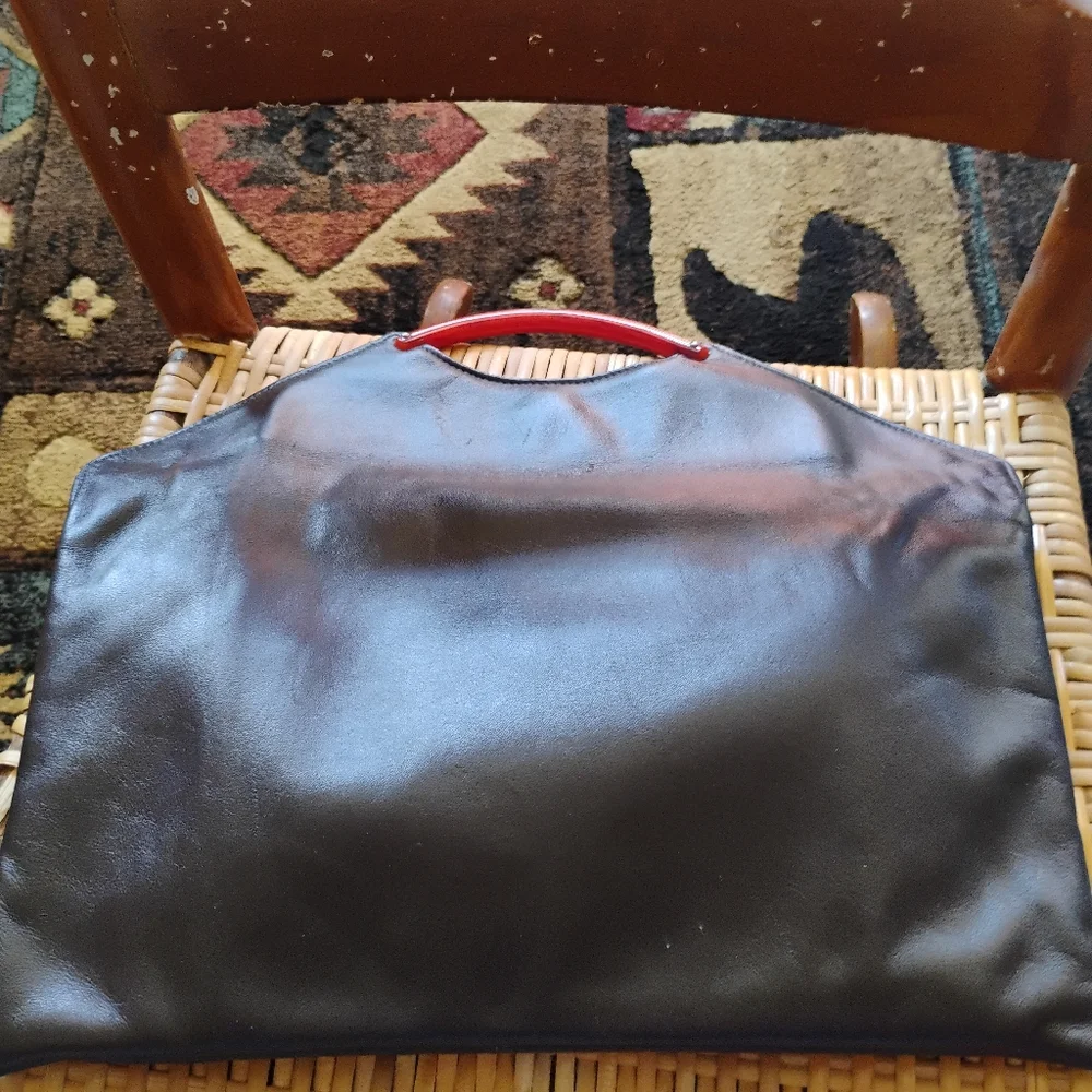Tudora Clutch Leather Handbag With Wooden Handle